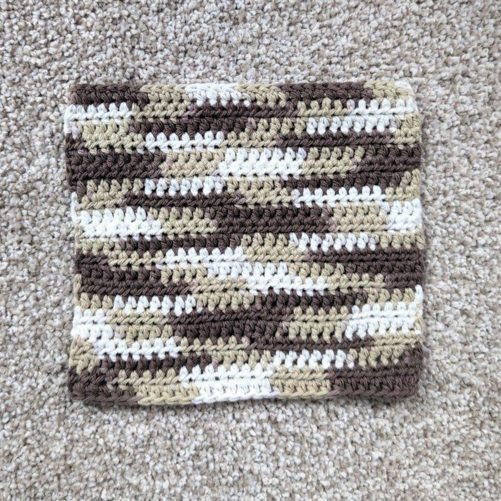 Handmade Crochet Washcloth Dishcloth Cotton Chocolate Milk Stripes Brown White‎
